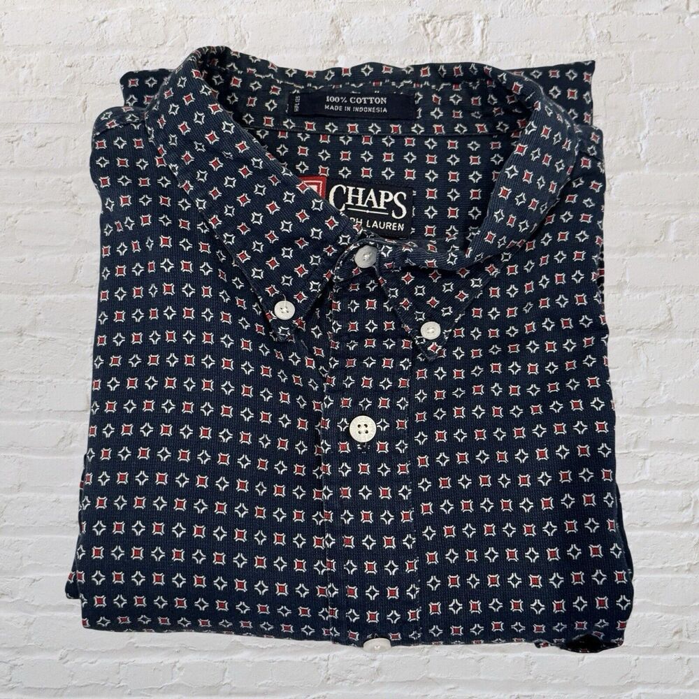 CHAPS Ralph Lauren 2XLT Blue Geographic Print Long Sleeve Button Down Shirt